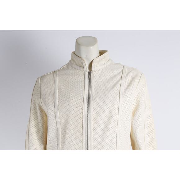 D2K Cream Perforated Leather Cream White Jacket Size M - Picture 6 of 10
